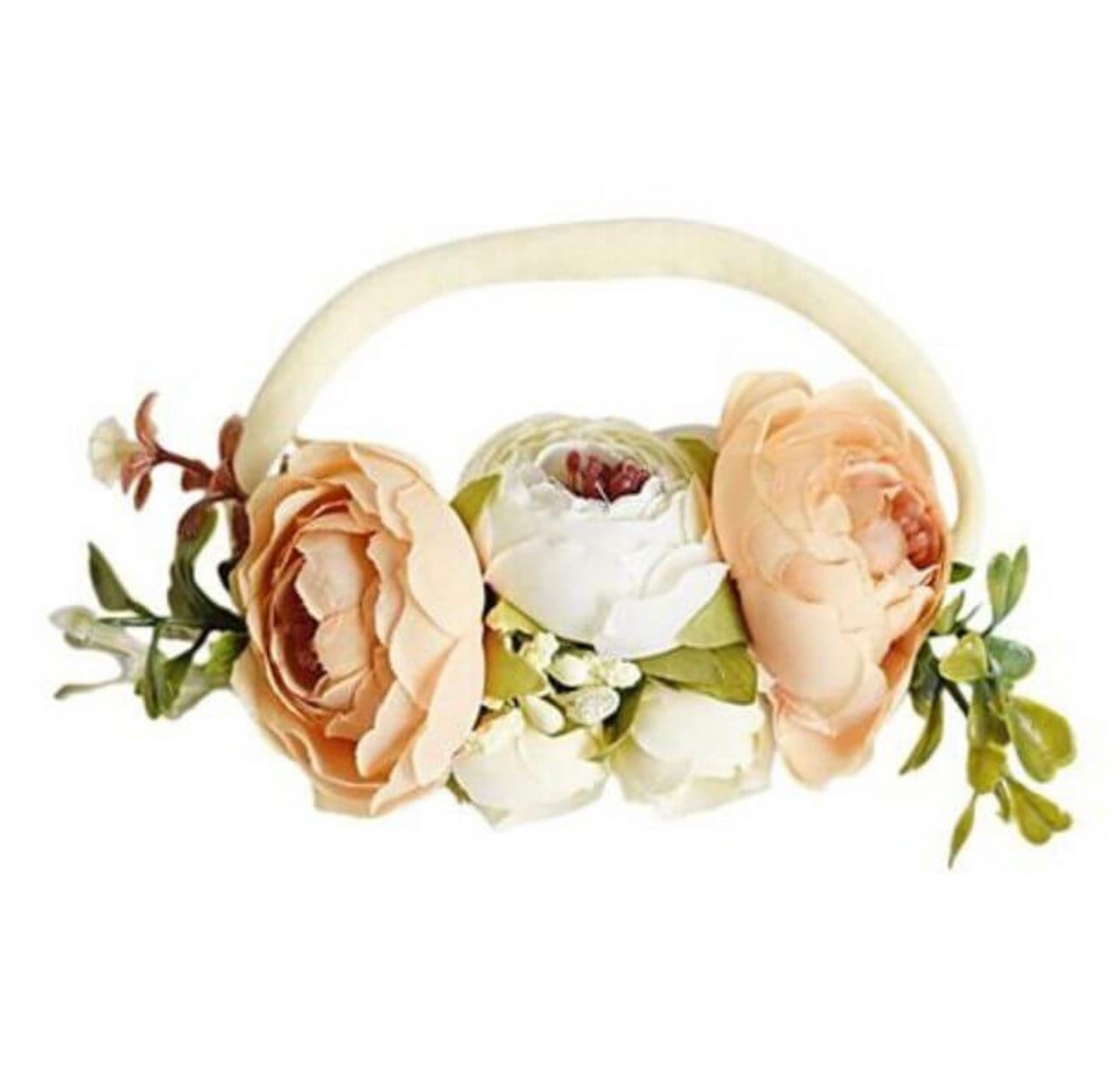 Ivory+Peach Floral Stretch Headband
