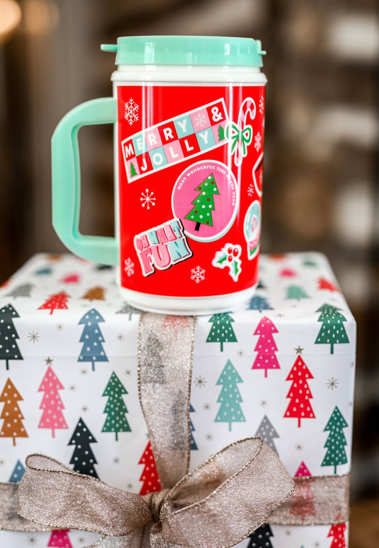 Christmas Collage Red Thermo Jug