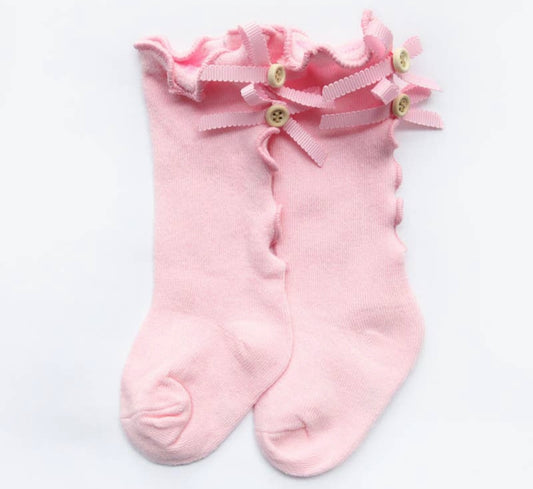 Knee High Ruffle Edge Bow Stockings