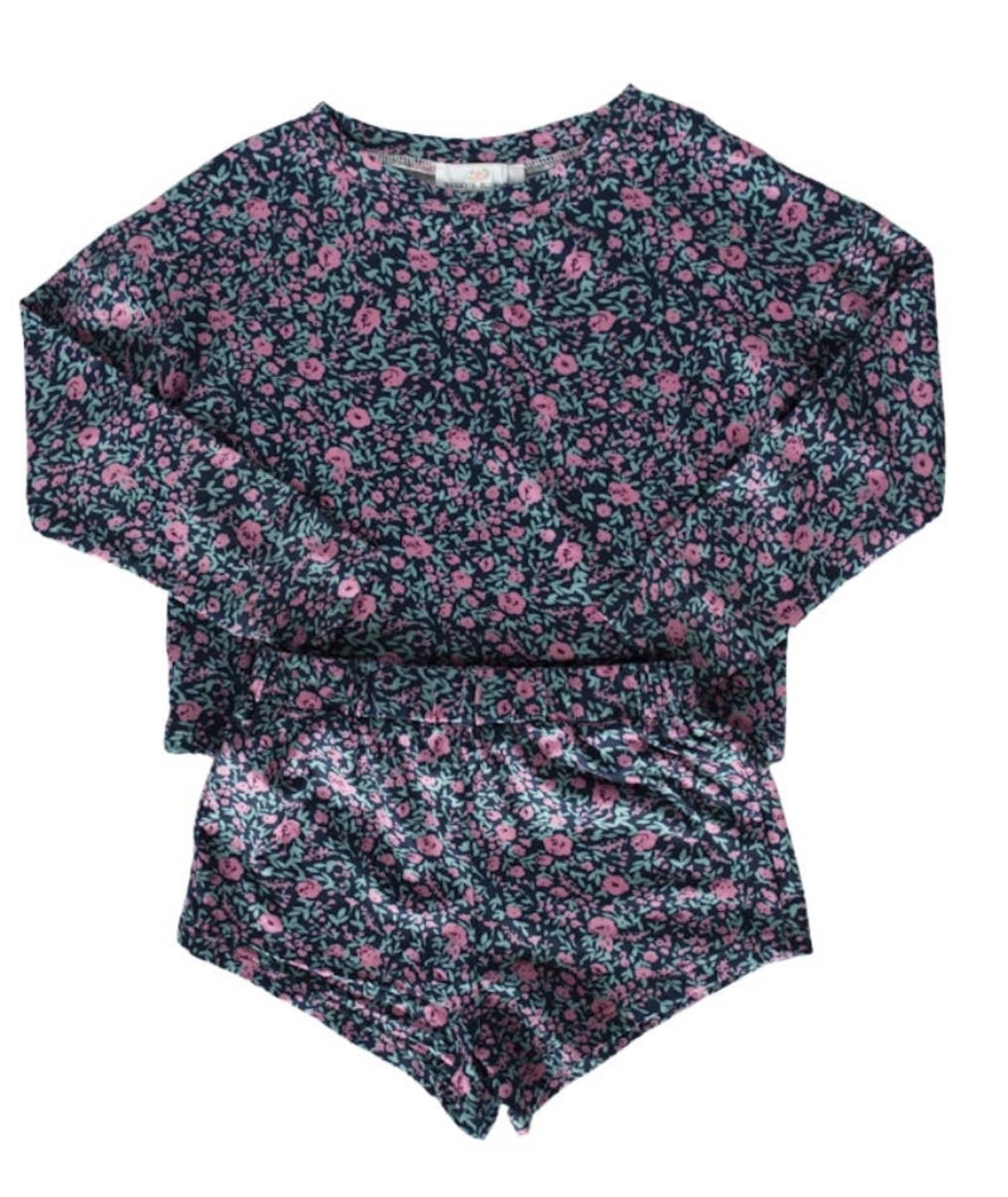 Navy+Pink Floral Pearl 2-Piece Leisure Set