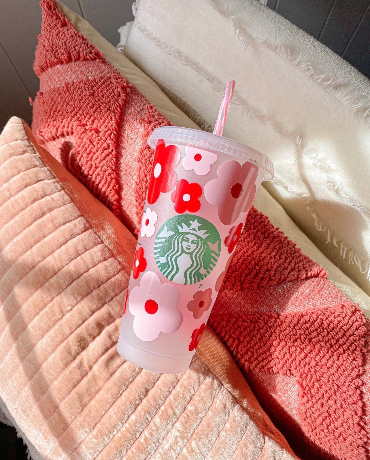 Red+Pink Flower Starbucks Cup