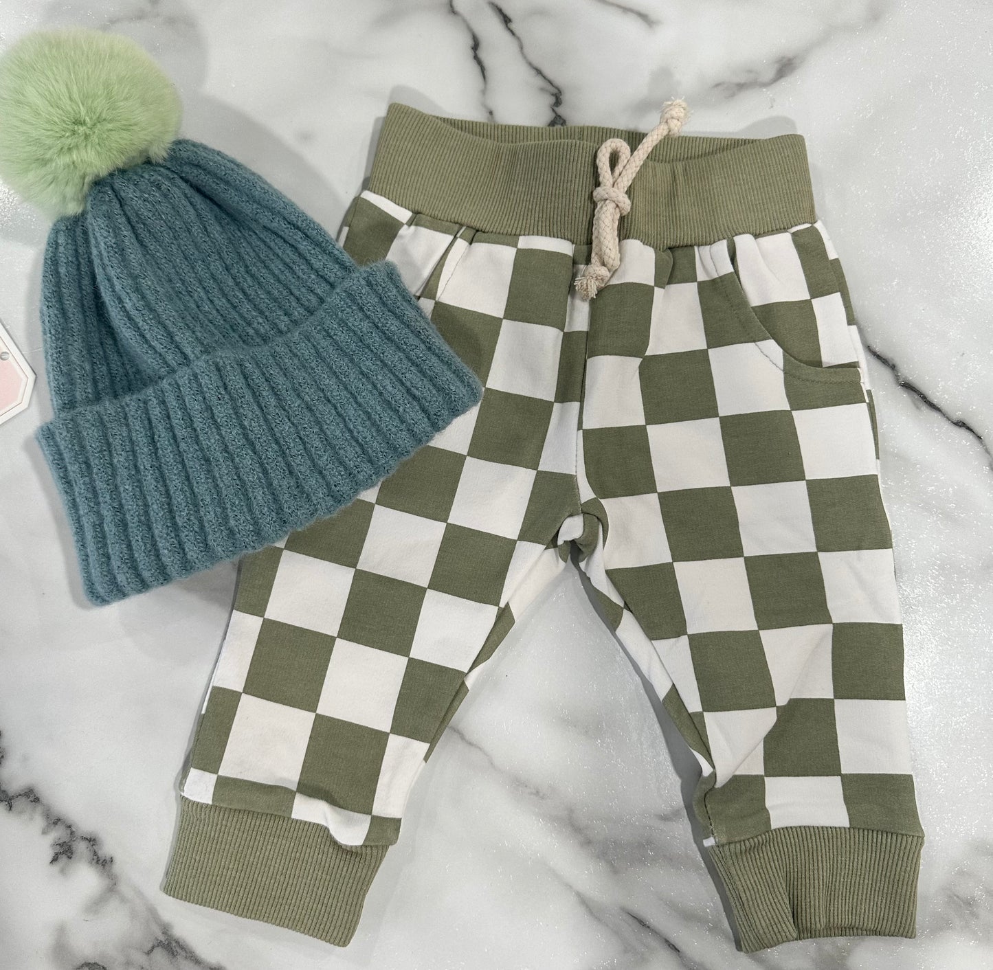 Green French Terry Checkered Joggers