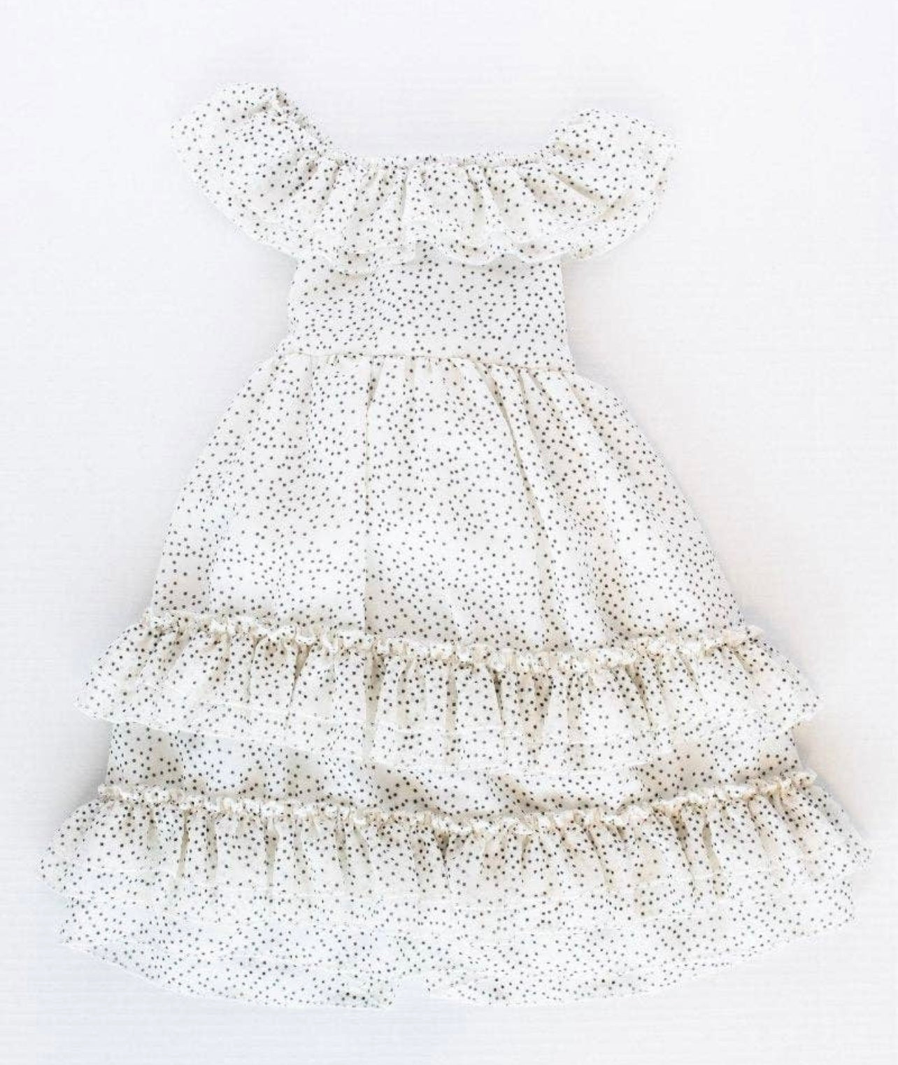 White+ Black Dots Nellie Ruffle Maxi Dress