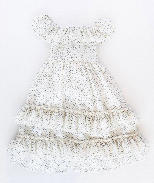 White+ Black Dots Nellie Ruffle Maxi Dress