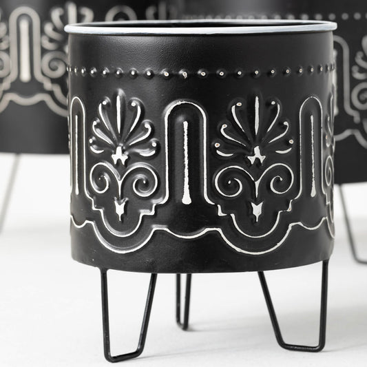 Black+White Ornate Raised Planters