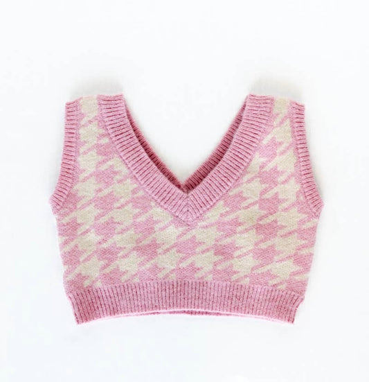 Briar Marvelous Pink Houndstooth Sweater Vest