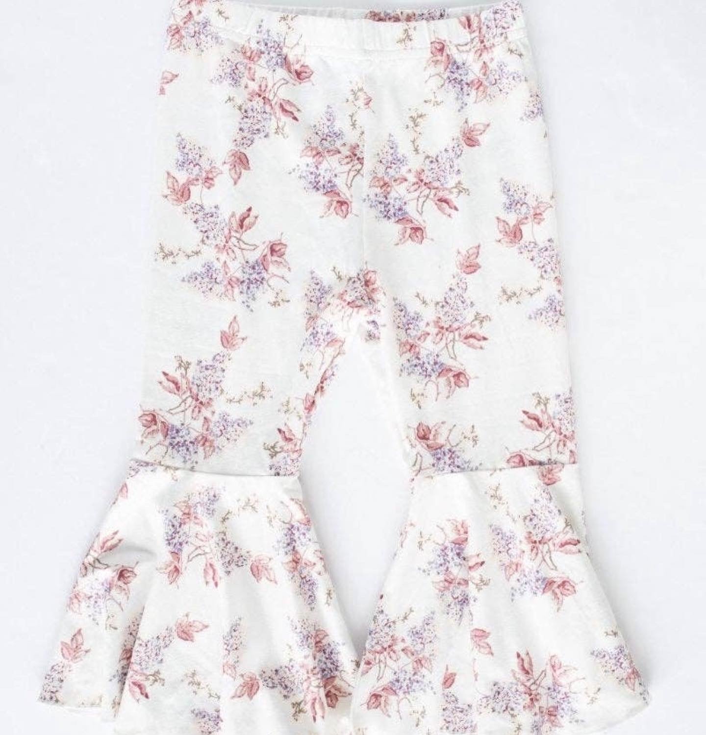 White Floral Lina Pleated Bell Bottoms