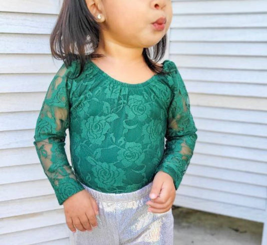 Lana Pine Green Lace Leotard