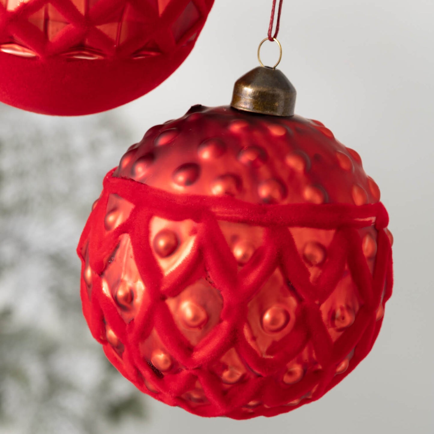 Red Glass and Velvet Ornaments
