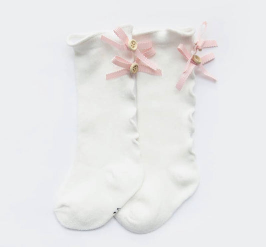 Knee High Ruffle Edge Bow Stockings
