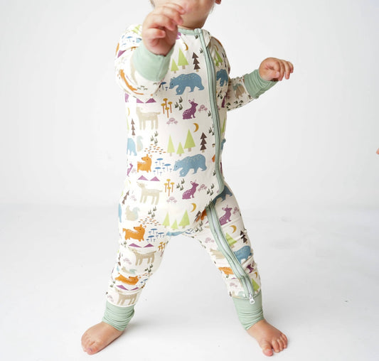 Forest Friends Animal Bamboo Baby Convertible Footie PJs