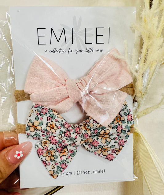 Pastel Floral+Soft Pink Nylon Headbands