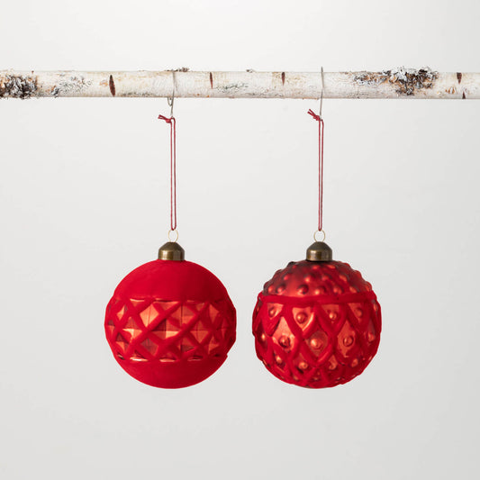 Red Glass and Velvet Ornaments