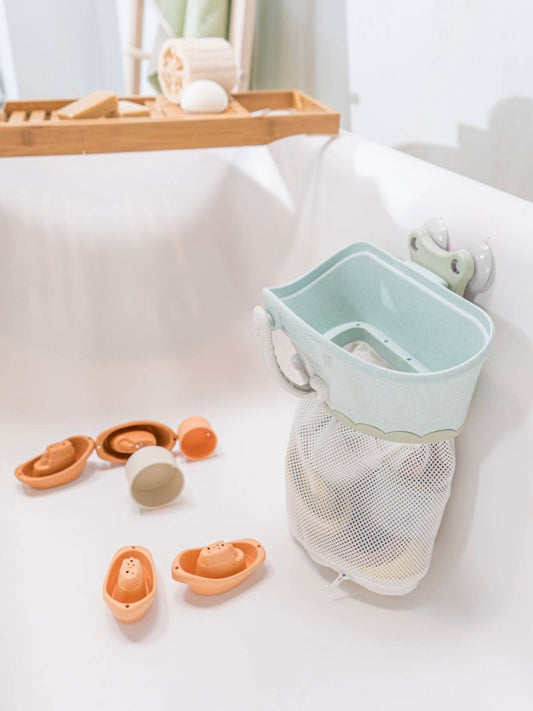 Bath Toy Organizer with Stackable Cups and Boats