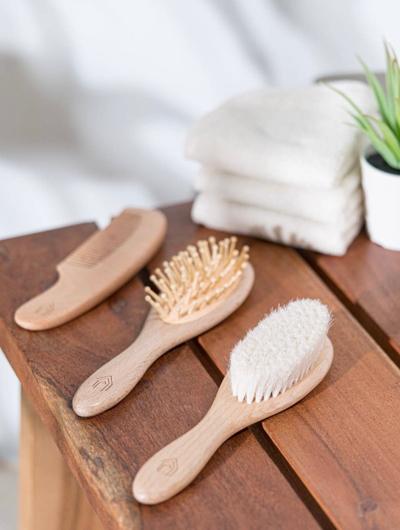 Set of 3 Wooden Baby Hairbrushes