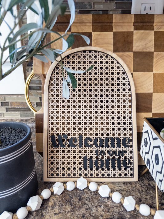 Rattan Arch Welcome To Our Home Sign
