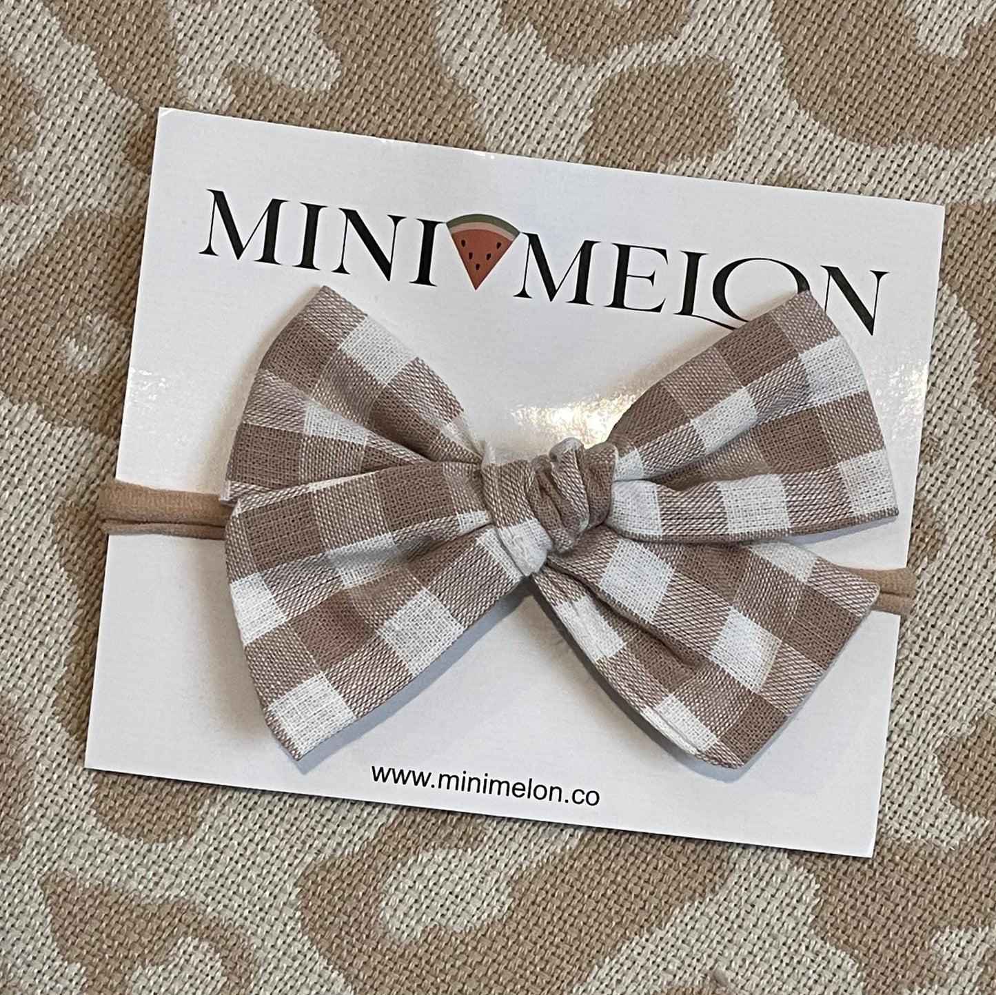 Taupe Gingham Simple Bow
