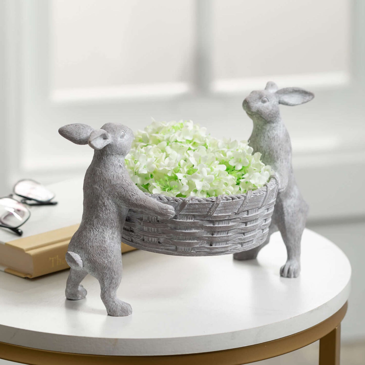 Whitewashed Bunnies Carrying Basket