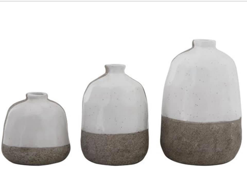 Terra-Cotta Gray + White Vases (Set of 3)