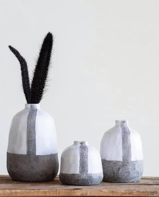 Terra-Cotta Gray + White Vases (Set of 3)